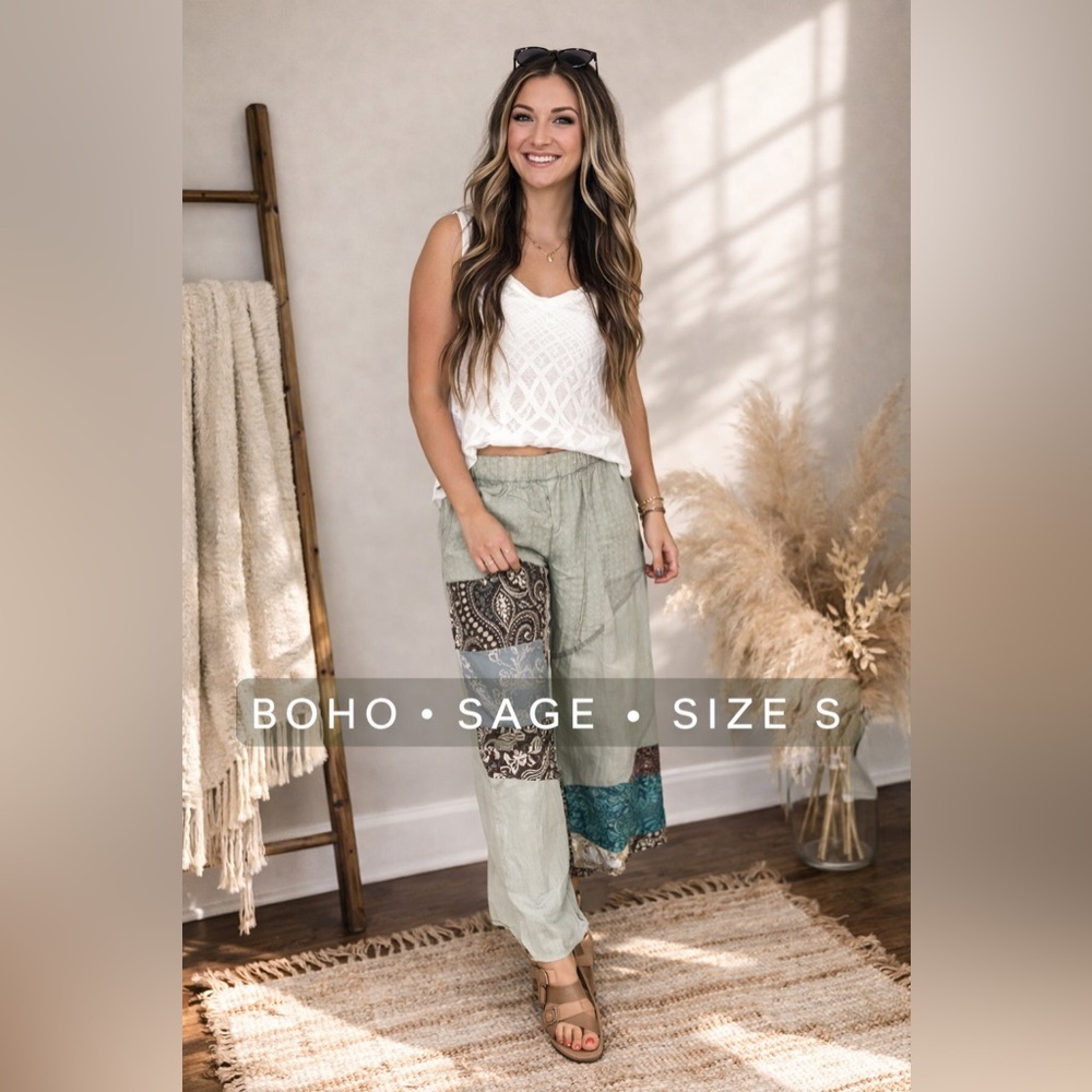 POL Bohemian Patchwork Pants 🌿 Sage | Size Small
